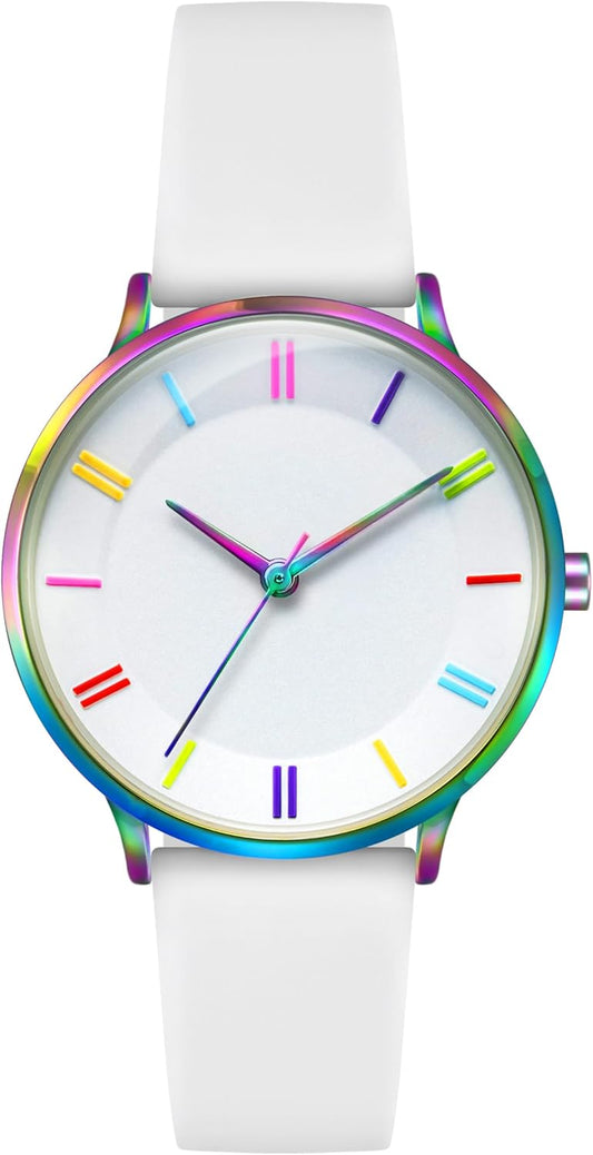 White Rainbow Silicone Band Sports Watch