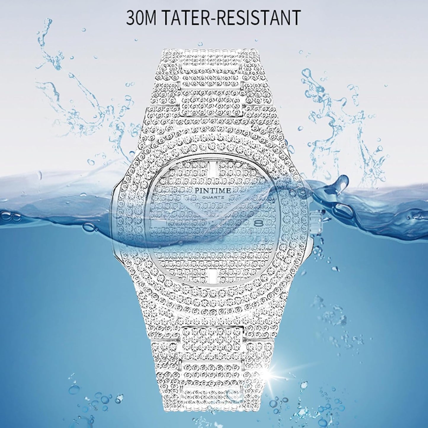 Iced Out Silver Watch (Crystal)