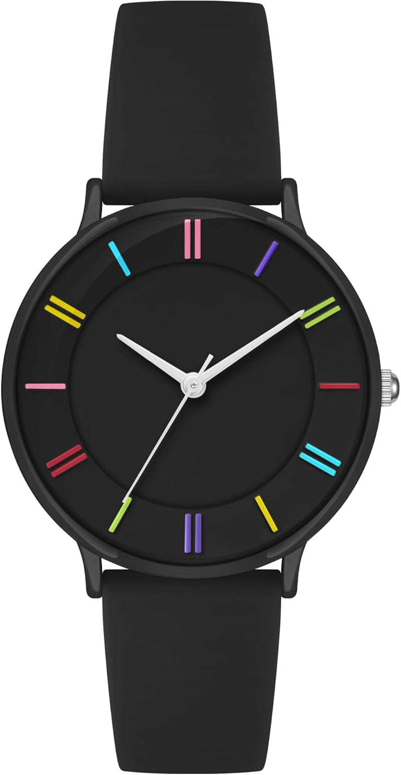 Black Rainbow Silicone Band Sports Watch