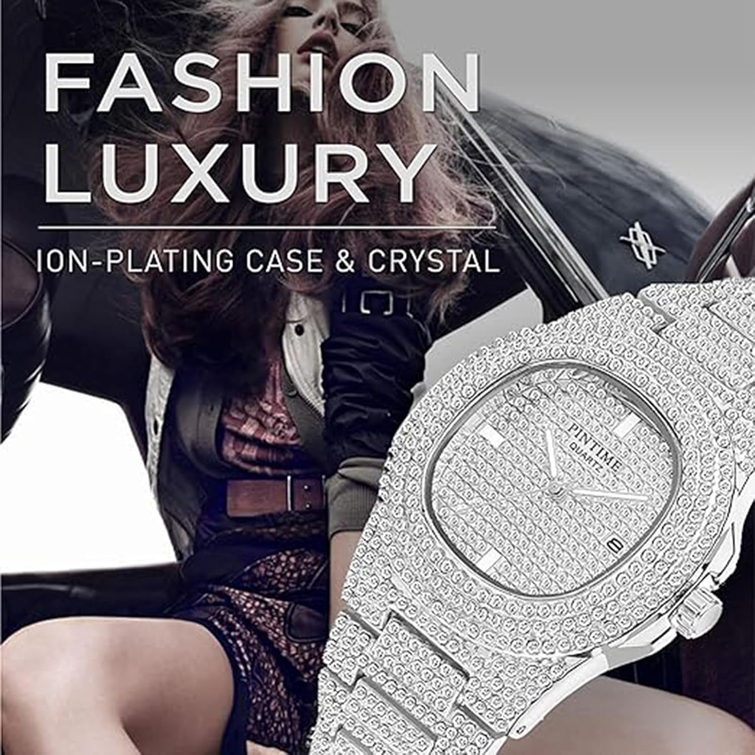 Iced Out Silver Watch (Crystal)
