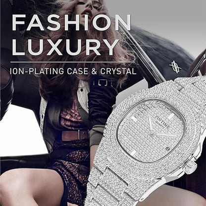 Iced Out Silver Watch (Crystal)