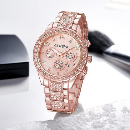 Crystal Zarcon Diamond Bezel Chronograph Watch(Rose Gold)