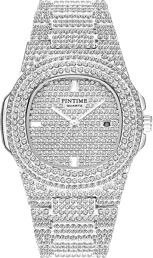 Iced Out Silver Watch (Crystal)