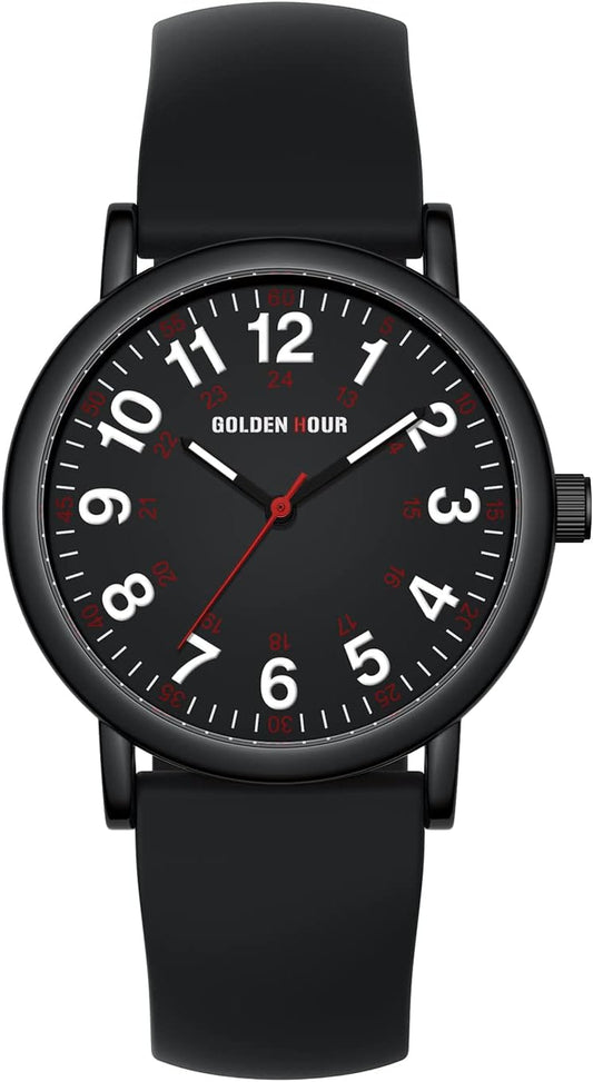  Black/Black Dial Silicone Strap Minimalist Watch